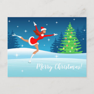 Frohe Weihnachts Abbildung Skaten Girl Postkarte