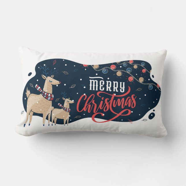 Frohe Weihnachts Adorable Rentier Lumbar Pillow Lendenkissen (Vorderseite)