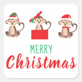 Frohe Weihnachts-Affen-Weihnachtsmannmütze Quadratischer Aufkleber