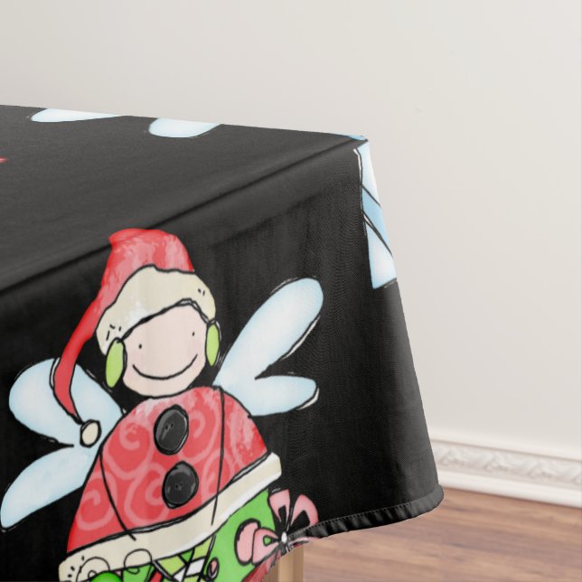 Frohe Weihnachts Angel Black Tablecloth, Tischdecke (Beispiel)
