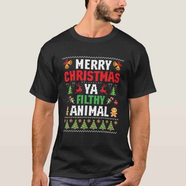 Frohe Weihnachts Animal Filthy Ya Ugly Sweater Sty T-Shirt (Vorderseite)