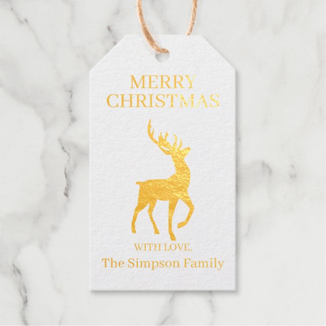 Frohe Weihnachts-Antler Hirsche Familienname Geschenkanhänger (Vorderseite)