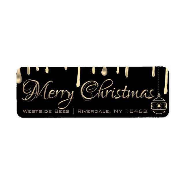 Frohe Weihnachts-Apiary-Label Gold Tropfen Honig (Vorne)