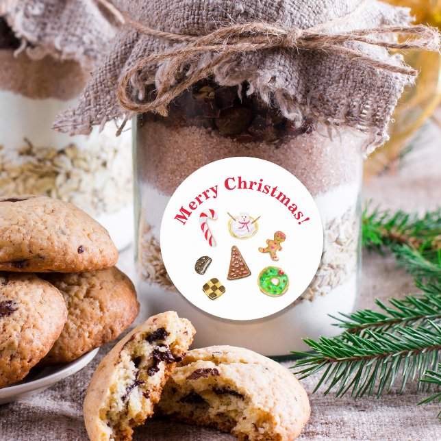 Frohe Weihnachts-Aquarellkekse Runder Aufkleber (Von Creator hochgeladen)