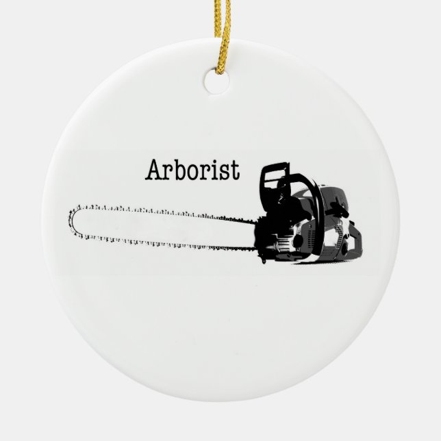 Frohe Weihnachts-Arborist Tree Chirurg Kettensäge Keramik Ornament (Vorne)