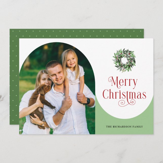 Frohe Weihnachts-Arched-Foto Modern Feiertagskarte (Vorne/Hinten)