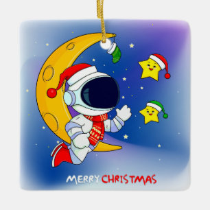 Frohe Weihnachts-Astronaut und der Mond Keramikornament