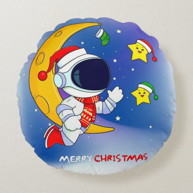 Frohe Weihnachts-Astronautin Rundes Kissen (Vorderseite)