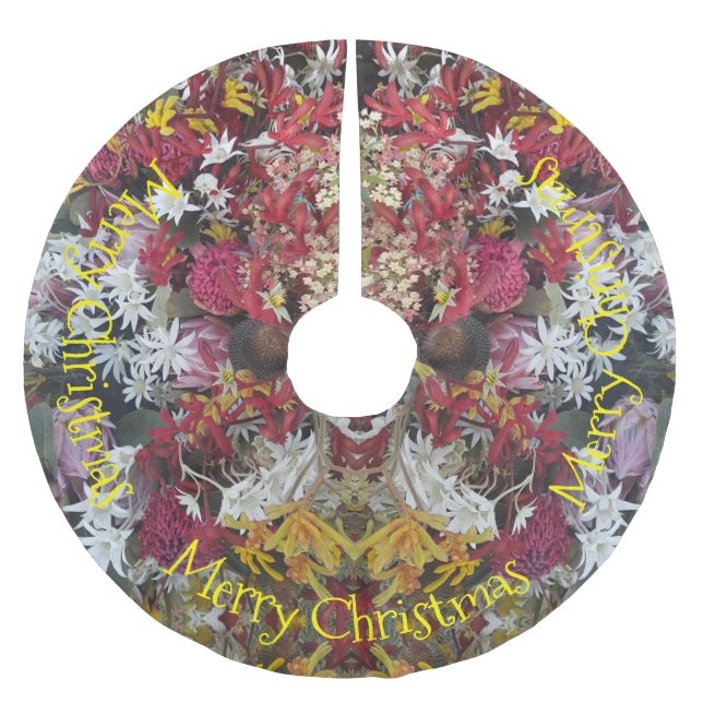 Frohe Weihnachts-Australische Native-Blume Polyester Weihnachtsbaumdecke (Vorderseite)