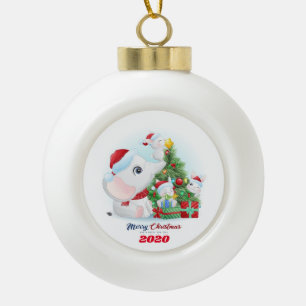 Frohe Weihnachts Baby Elephant und Bunnies Keramik Kugel-Ornament
