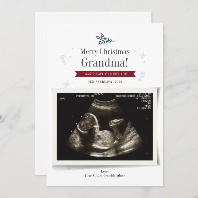 Frohe Weihnachts Baby Sonograph Foto Oma Card Einladung (Vorne/Hinten)
