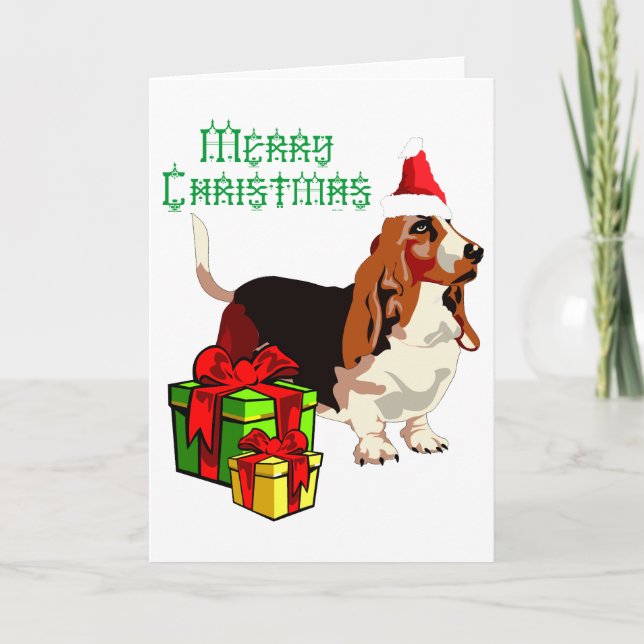 Frohe Weihnachts Basset Hound Grußkarte Feiertagskarte (Vorderseite)