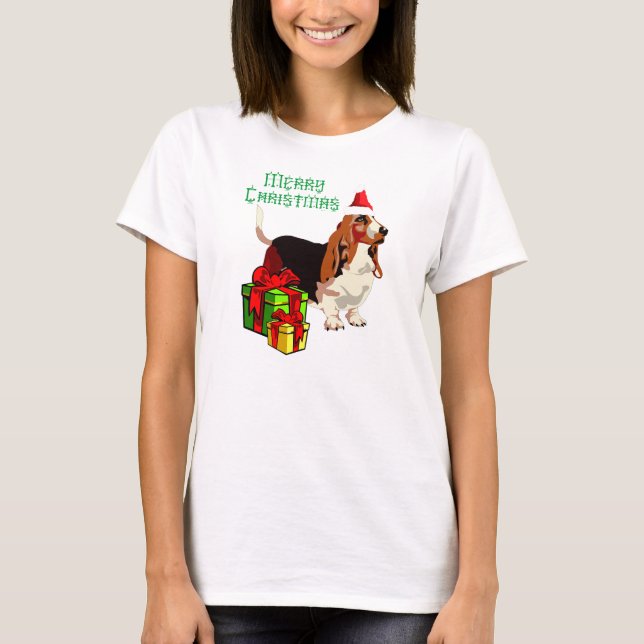 Frohe Weihnachts-Basset-Hund mit Geschenken Appare T-Shirt (Vorderseite)