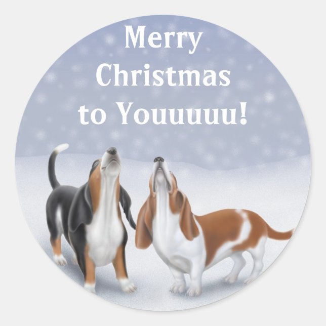 Frohe Weihnachts-Basset-Hunde Runder Aufkleber (Vorderseite)
