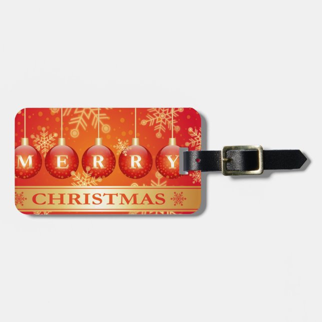 Frohe Weihnachts Baubles Red Gold Ornaments Gepäckanhänger (Vorderseite horizontal)