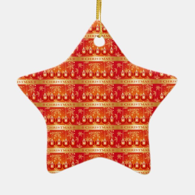Frohe Weihnachts Baubles Red Gold Ornaments Keramik Ornament (Hinten)
