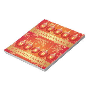 Frohe Weihnachts Baubles Red Gold Ornaments Notizblock
