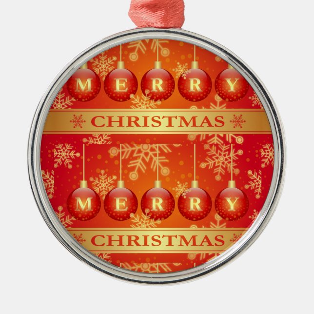 Frohe Weihnachts Baubles Red Gold Ornaments Ornament Aus Metall (Vorne)