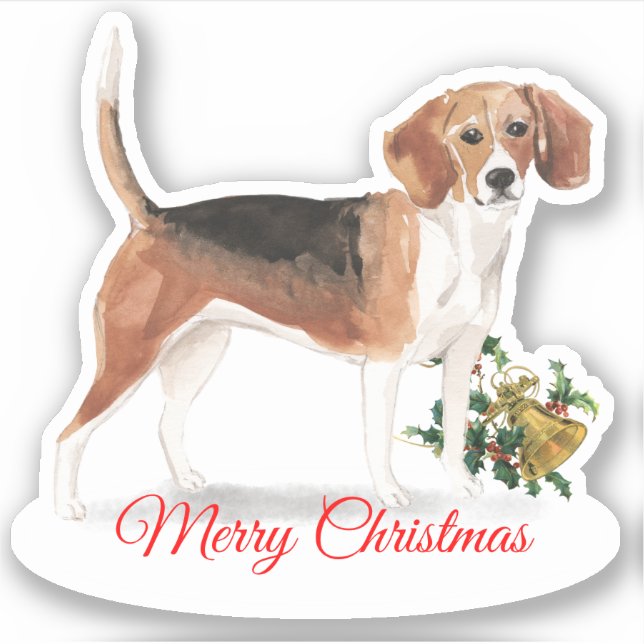 Frohe Weihnachts-Beagle Custom-Cut Vinyl Aufkleber (Vorderseite)