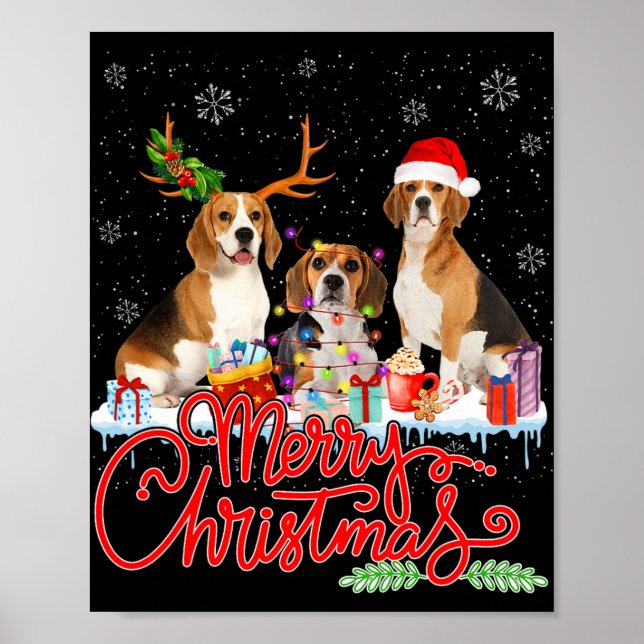 Frohe Weihnachts-Beagle Dog Santa Reindeer Light X Poster (Vorne)