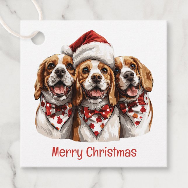 Frohe Weihnachts-Beagle-Hunde Geschenkanhänger (Vorderseite)
