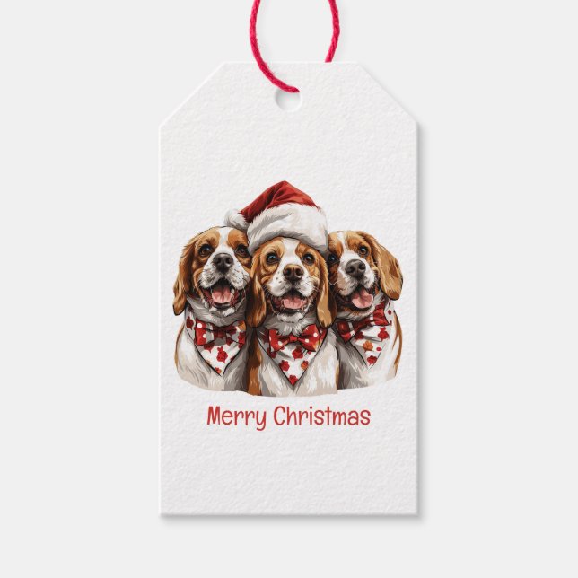 Frohe Weihnachts-Beagle-Hunde Geschenkanhänger (Vorderseite)