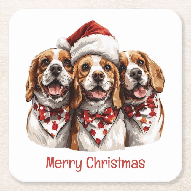 Frohe Weihnachts-Beagle-Hunde Rechteckiger Pappuntersetzer (Vorderseite)