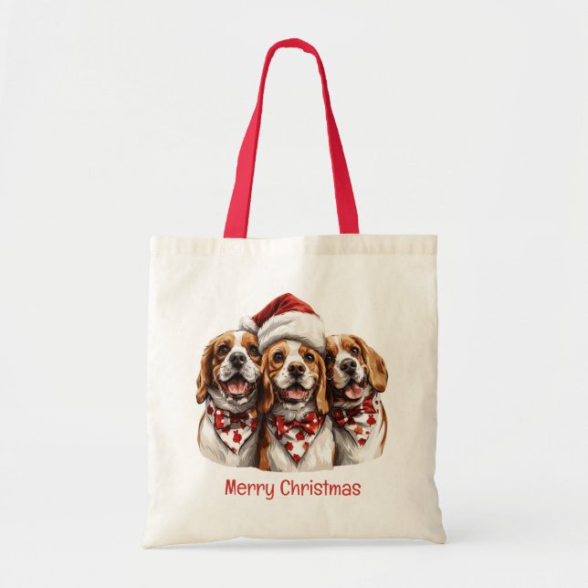 Frohe Weihnachts-Beagle-Hunde Tragetasche (Vorne)