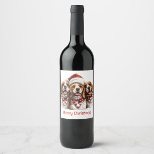Frohe Weihnachts-Beagle-Hunde Weinetikett