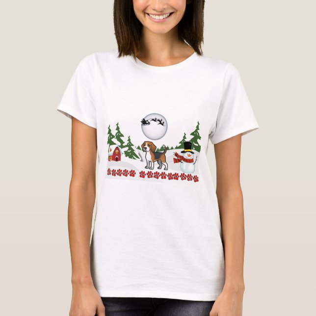 Frohe Weihnachts-Beagle Paws T-Shirt (Vorderseite)