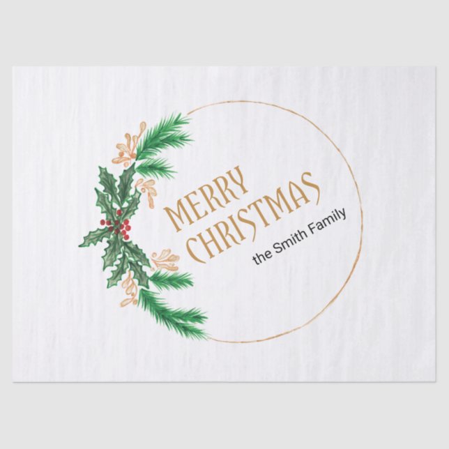 Frohe Weihnachts Berries Wreath Seidenpapier (Vorderseite)