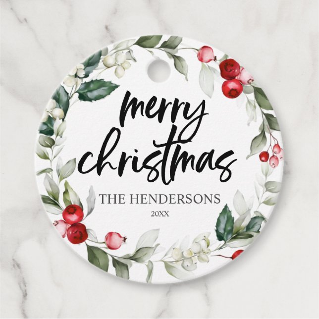 Frohe Weihnachts-Berry-Blätter Geschenkanhänger (Vorderseite)