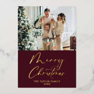Frohe Weihnachts Bild Burgundy Red mit Gold Folien Feiertagskarte