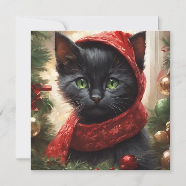 Frohe Weihnachts Black Cat Feiertagskarte (Vorderseite)