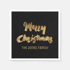 Frohe Weihnachts Black Gold Handwriting Typografie Serviette