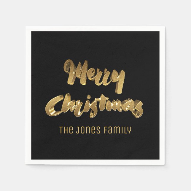 Frohe Weihnachts Black Gold Handwriting Typografie Serviette (Vorderseite)