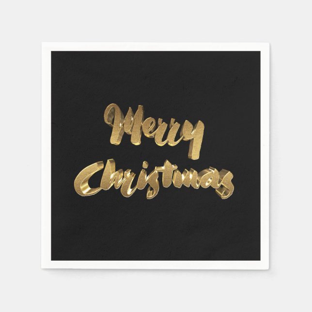 Frohe Weihnachts Black Gold Handwriting Typografie Serviette (Vorderseite)