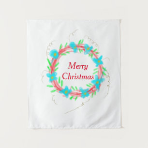 Frohe Weihnachts blaue Garland Aquarellturda Wandteppich