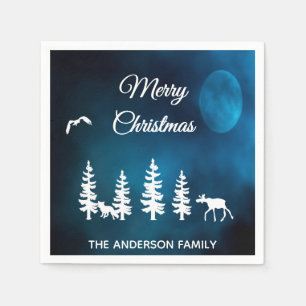 Frohe Weihnachts blaue Nacht Mondwald Serviette
