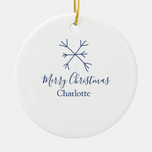 Frohe Weihnachts-blaue Schneeflocken fügen Namen F Keramik Ornament