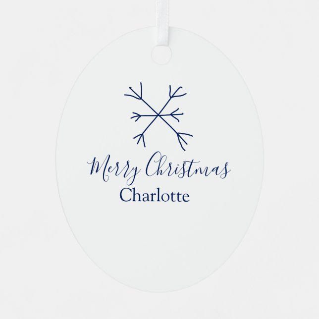 Frohe Weihnachts-blaue Schneeflocken fügen Namen F Ornament Aus Metall (Vorderseite)