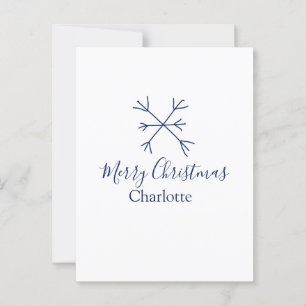Frohe Weihnachts-blaue Schneeflocken fügen Namen F Postkarte