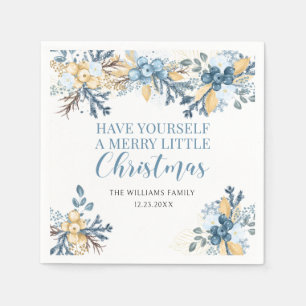 Frohe Weihnachts blaue Winterbeeren Papier Serviette