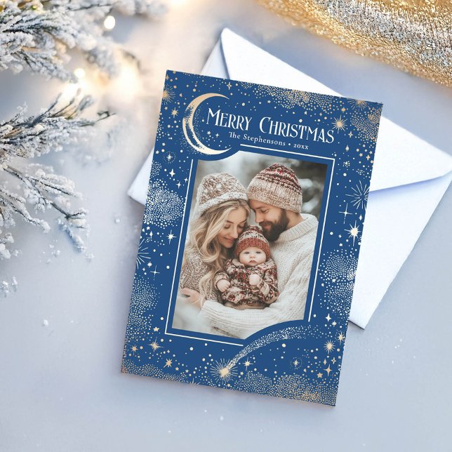 Frohe Weihnachts Blue Foto Feiertagskarte (Blue Merry Christmas Photo Card)