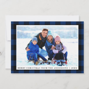 Frohe Weihnachts Blue Kariert Family Foto Card Feiertagskarte