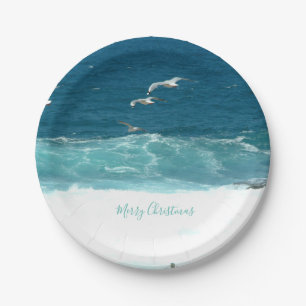 Frohe Weihnachts Blue Ocean Waves Papier Teller