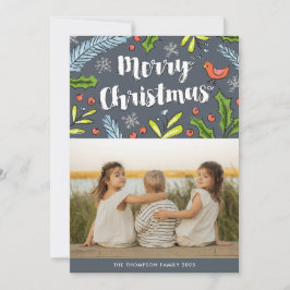 Frohe Weihnachts Blue Spruce Foto Urlaubskarte Feiertagskarte