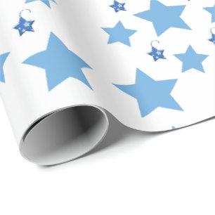 Frohe Weihnachts Blue Stars Wrapping Paper Geschenkpapier
