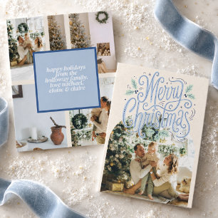 Frohe Weihnachts Blue Typografy Arched Foto Feiertagskarte