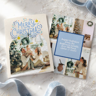 Frohe Weihnachts Blue Typografy Arched Foto Feiertagskarte